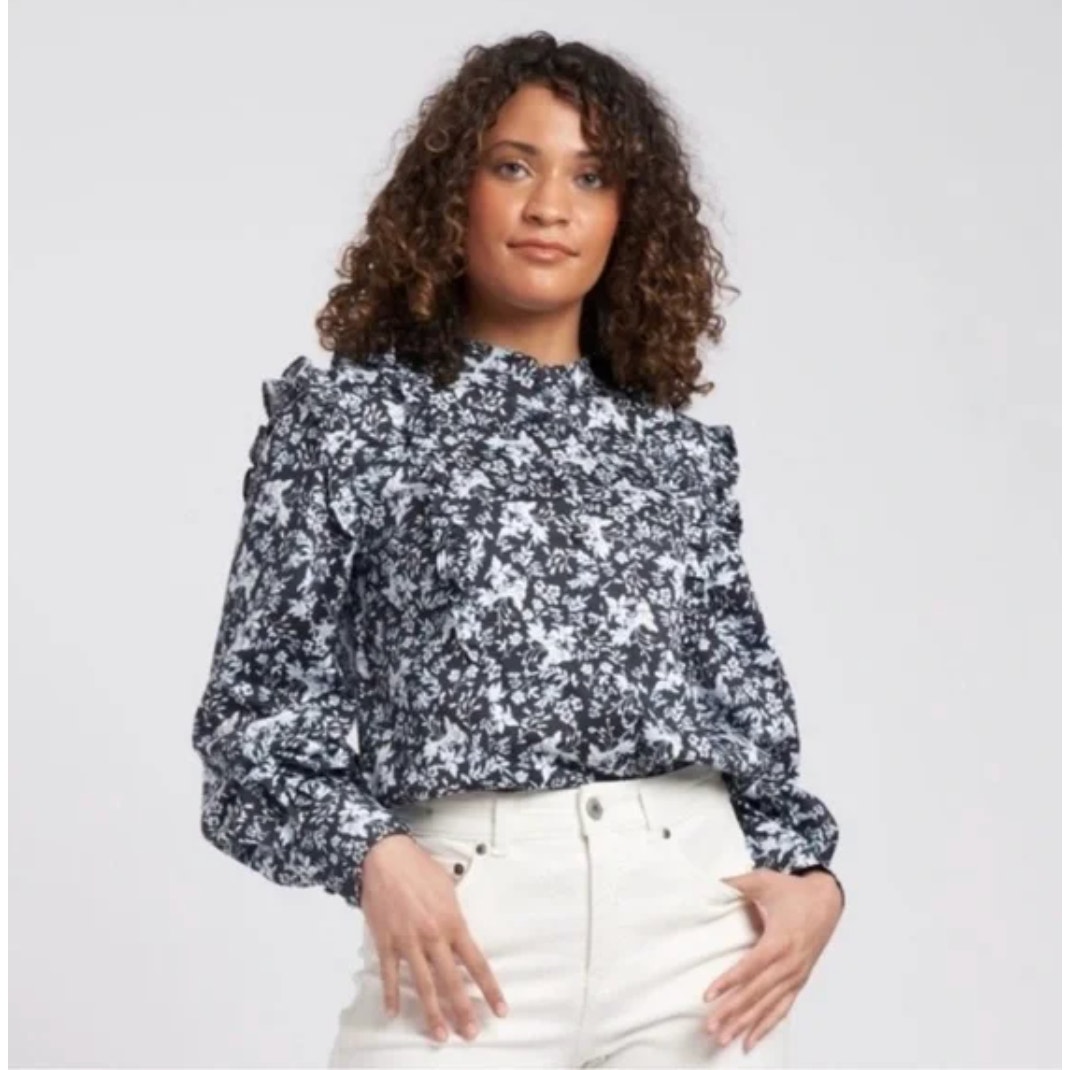 Nwt Erdrm X Universal Standard Long Sleeve Kalina Ruffle Floral Top Size M/L